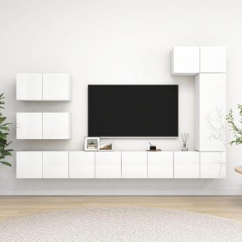 Juego de Muebles para TV de 8 Piezas en Blanco Brillante de Madera Ingenierizada