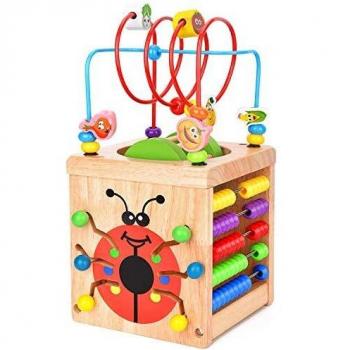 Wesimplelife Juego de Juguetes de Laberinto de Madera Cubo de Actividades Centro de Actividades 6 en 1 Juguete de Madera Laberinto Educativo Regalo para Bebés Niños
