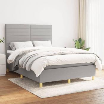 Cama box spring de muelles con colchón gris claro 140x200 cm tela