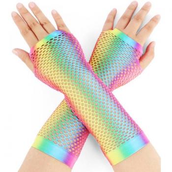 Guantes sin dedos de redecilla largos Arcoíris degradado