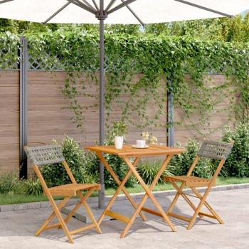 Juego de bistro de 3 piezas de Polyrattan gris y madera maciza