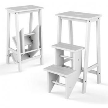 3-in-1 Rubberwood 3-Tier Folding Step Stool Ladder Storage Shelf