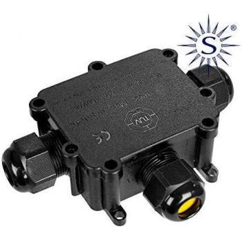 Caja de Empalmes Aérea para Exterior Estanca Black Series Solera con 3 Prensaestopas IP68, Dimensiones 9.3x7.3x3.8cm (Retractilado