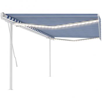 Toldo manual retráctil con luz LED azul y blanco 5x3,5 m