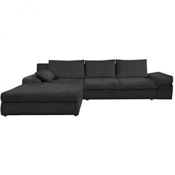 Sofá rinconero Lincoln 124 gris, con función de descanso y caja de ropa de cama, dimensiones 313x215x82cm