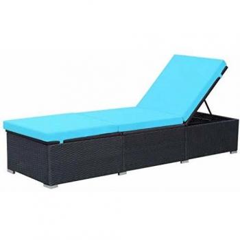Black Poly Rattan Sun Lounger with Cushion