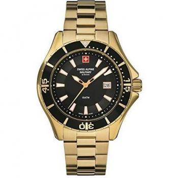 Reloj Swiss Alpine Military® Nautilus SAM7040.1117 - Reloj de pulsera para hombres, diseño deportivo, resistente al agua hasta 100 metros, caja de acero inoxidable, esfera negra con detalles en plateado y rojo