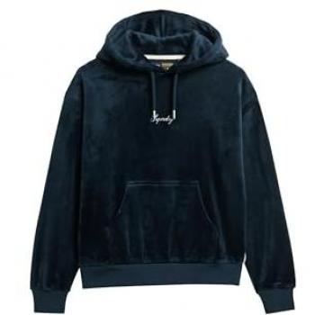 Superdry Country Club Velour Loose Hoodie Blueberry Navy Size 40 Female