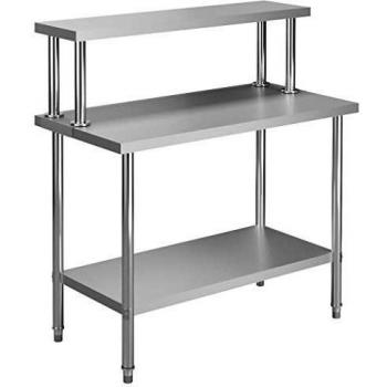 Mesa de trabajo de cocina con estante en acero inoxidable 120x60x120 cm