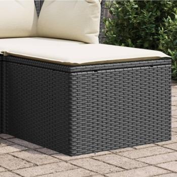 Black Poly Rattan Garden Stool with Cushion 55x55x37 cm