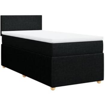 Cama box spring con colchón de muelles en tela negra 100x200 cm