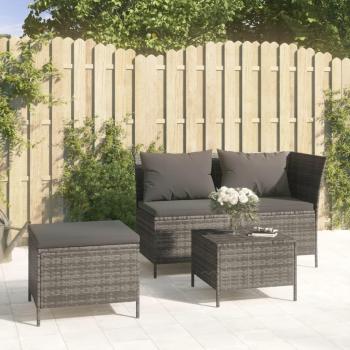 3-Piece Grey Poly Rattan Garden Lounge Set with Cushions