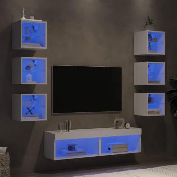 vidaXL Muebles TV pared con LED 8 piezas madera ingeniería blanco