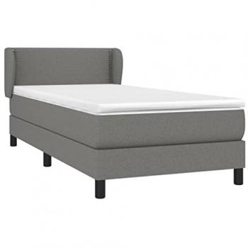 Cama box spring con colchón tapizado tela gris oscuro 90x200 cm
