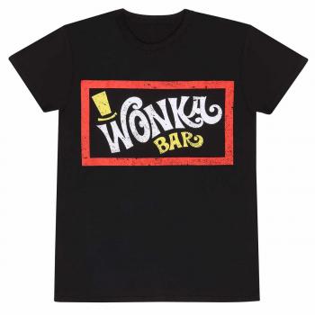 Camiseta Unisex de Manga Corta Negra Willy Wonka Wonka Bar Talla L
