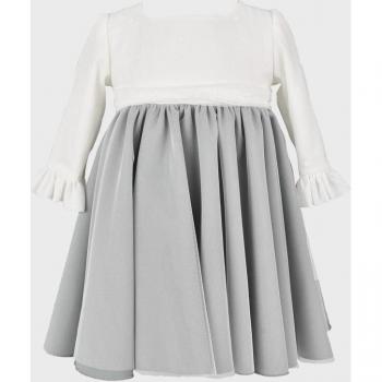 Vestido de bebé niña gris de algodón con detalles en blanco y manga larga