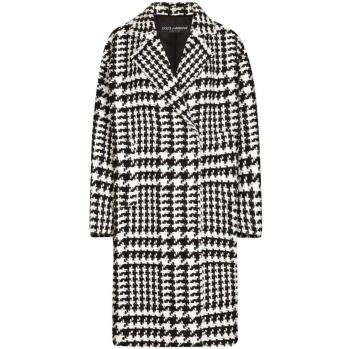 Dolce & Gabbana Women's Houndstooth-Pattern Coat in Beige, Size 42, F0E2FTFMMGXS8030