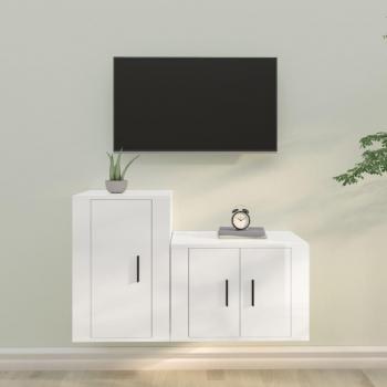 Set de muebles de TV 2 piezas madera contrachapada blanco brillo vidaXL