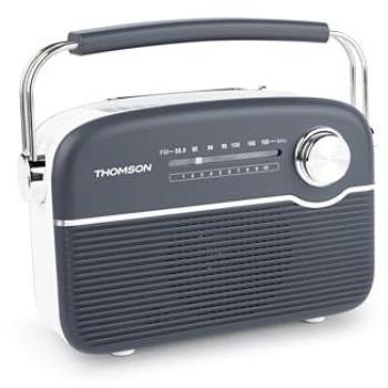 Radio Retro Bluetooth Thomson RTS450BTG con Carga Solar, FM/AM, Antena Telescópica y USB-C - Gris
