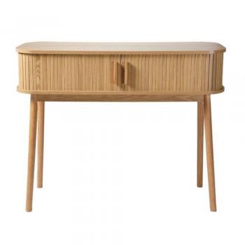 Consola de 2 puertas correderas L100 cm - Fachada ranurada - Decoraciones de roble - Paneles de partículas - Patas de pino - Asas de madera - Estilo natural