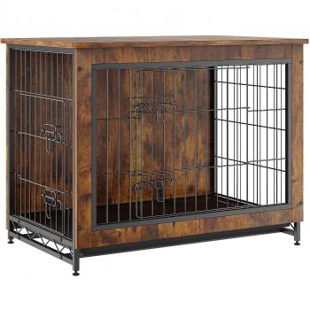 Vevor 32-Inch Rustic Brown Wooden Dog Crate Furniture with Double Doors and Removable Tray for Indoor Use, Suitable for Dogs up to 45 Pounds