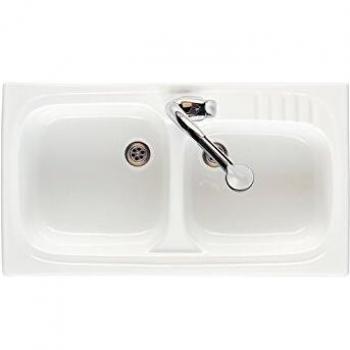 Roca A365962001 - Fregadero de 2 cubetas de gres, colección Leman, color blanco, 800 mm x 500 mm x 180 mm