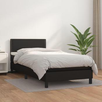 Cama Box Spring con Colchón de Cuero Sintético Negro 80x200 cm