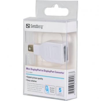 Sandberg Mini DP DisplayPort - Adaptador para Cable, Color Blanco