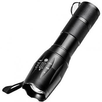 Linterna LED con 6 Accesorios Diferentes y Batería Recargable Resistente al Agua Ultra Brillante Flashlight de 5 Modos para Ciclismo, Camping, Montañismo, Senderismo y las Actividades al aire libre