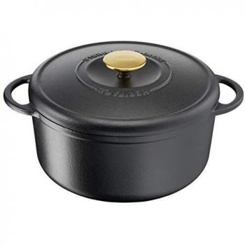 Tefal Heritage Cacerola 21 cm, Hierro Fundido, 3,3 litros, Tapa potenciadora de condensación, retención del Calor, Fuego Lento, guisos, caramelización, Apto para Todo Tipo de cocinas, Cast Iron, Black