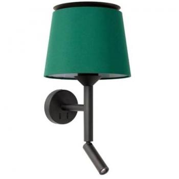 Aplique de pared Savoy con luz de lectura, difusor en acero, cuerpo en acero, tela de 49.9 cm, color negro y verde