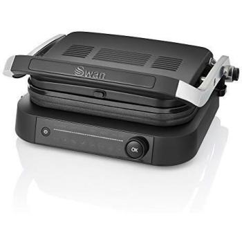 Swan Stealth SP22140BLKN Smart Grill Parrilla Digital Tapa Basculante Apertura 180º 6 Modos de Cocción Indicador del Progreso Sensor de Grosor Placas Antiadherentes Extraíbles