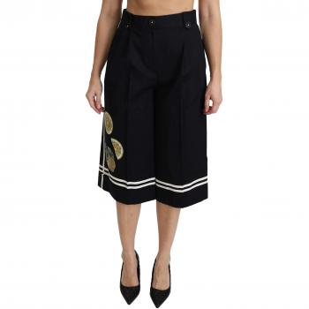 Dolce & Gabbana Black Lemon Embellished Palazzo Cropped Pants - IT40|S, Female, Black, Size: XS