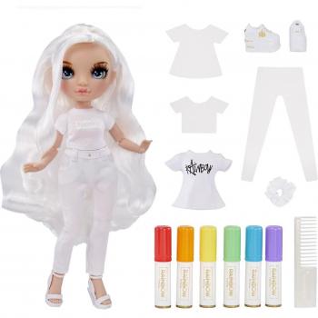 Rainbow High Colour & Create Fashion Doll DIY - Blue Eyes, Straight Hair, Extra Top and Shoes, Washable Rainbow Markers - Color, Create, Play, Rinse & Repeat - For Kids