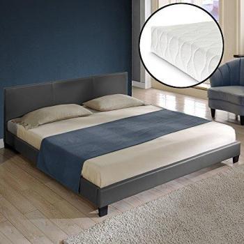 Cama moderna de cuero sintético con colchón de espuma fría (140 x 200 cm) - gris oscuro - Corium