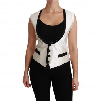 Dolce & Gabbana White Waistcoat Slim Vest Silk Top - IT40|S, Female, Size: XS, Luxury Silk Vest with Logo Details