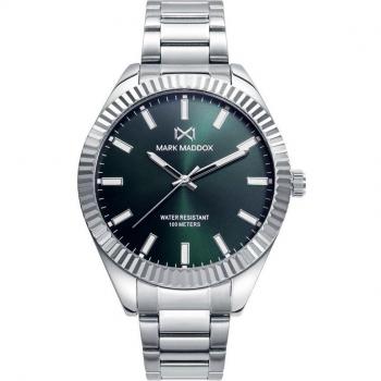 Mark Maddox - Reloj de hombre Shibuya con bisel de aluminio, esfera verde y brazalete de acero