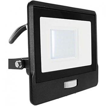 Faro LED 50W con Chip Samsung, Sensor PIR y Cable de 1m, Color Negro, 6500K, IP65