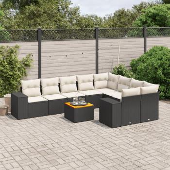 10-Piece Black Poly Rattan Garden Sofa Set with Cushions