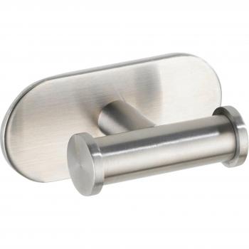 Percha Doble Adhesiva Orea Matt de Acero Inoxidable, Capacidad Máxima 10 kg, Sin Taladros, Color Plata Mate