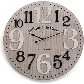 Reloj de Pared Decorativo Versa Charleville para Cocina, Salón, Comedor o Habitación, Medidas 60 x 4,5 x 60 cm, Material Madera, Color Gris y Negro