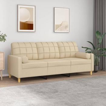 Sofá de 3 plazas con cojines color crema de 180 cm en tela Vidaxl