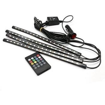 Usun 4 x 30 cm DC 12 V, 18 ledes RGBW Auto de interior Leuchten pie decoración Muli de color atmósfera tira de luz impermeable Glow Neon de decoración atmosphären lámpara con Wireless Music Control y cargador de coche SMD 5050