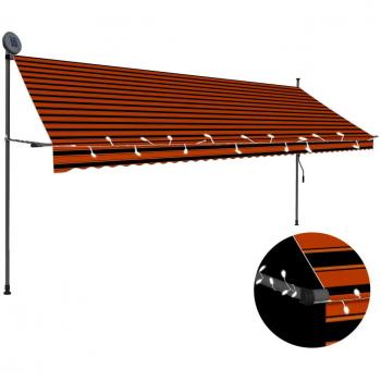 vidaXL Manual Retractable Awning with LED 400 cm Orange and Brown