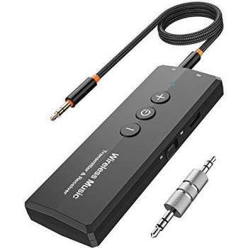 Transmisor Receptor Bluetooth 5.0 , Transmisor Adaptador Bluetooth Jack 3 en 1con 3,5 mm Cable de Audio Inalámbrico para Coche, Ordenador, Portatil,Auriculares,Altavoces,Radio