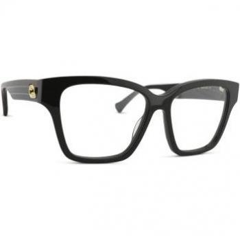 Gucci GG1302O 004 Unisex Prescription Glasses - Square Black Plastic Frames with Blue Temples, Size: 55 MM