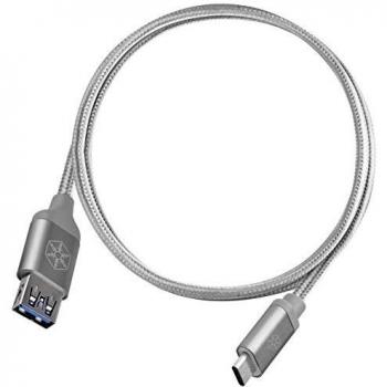Cable USB-C a USB-A Macho/Hembra 0.5m de Nylon Plata SilverStone