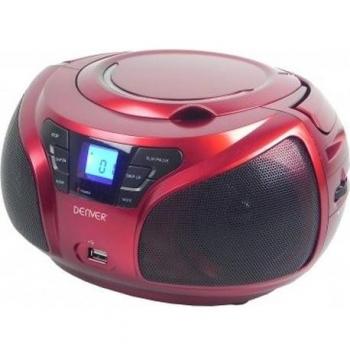 Denver TCU-206 Reproductor de CD Portátil Rojo con USB, MP3, Radio FM, Display Iluminado y Jack 3.5mm - Funciona con Red Eléctrica o 6 Pilas C