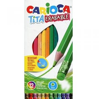 Carioca Tita Erasable - Caja de 12 lápices con goma de borrar, multicolor