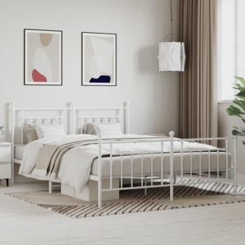Cama metálica pediátrica blanca con cabecero y estribo, dimensiones 160x200 cm